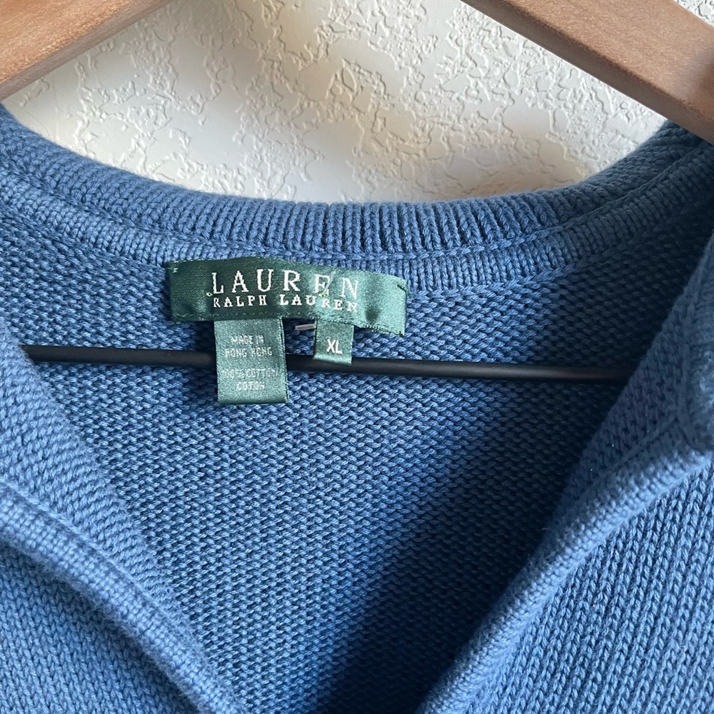 Ralph Lauren Denim Blue V-Neck Sailor Collar Sweater - Picture 2 of 5